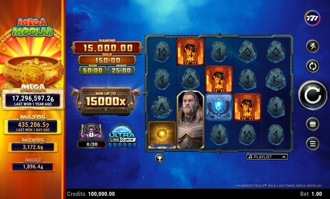 Thunderstruck Wild Lightning Mega Moolah base game