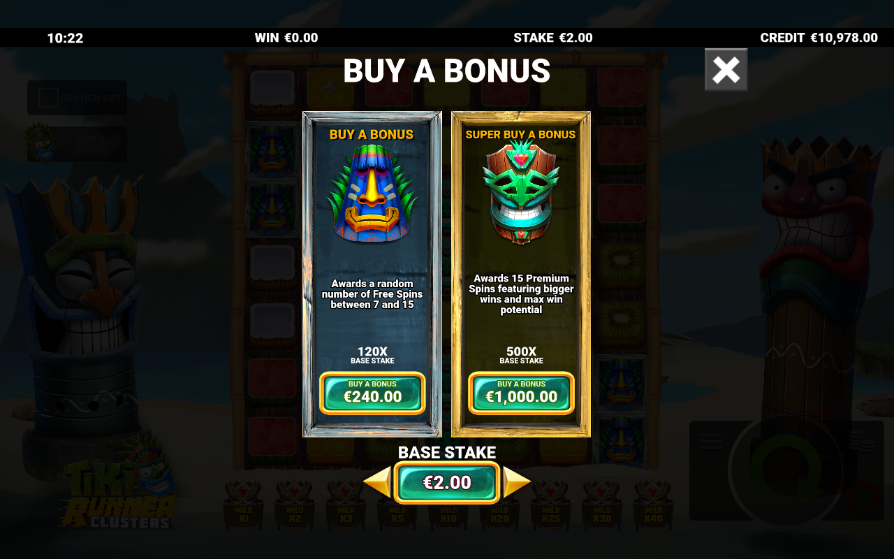 Tiki Runner Clusters bonus buy
