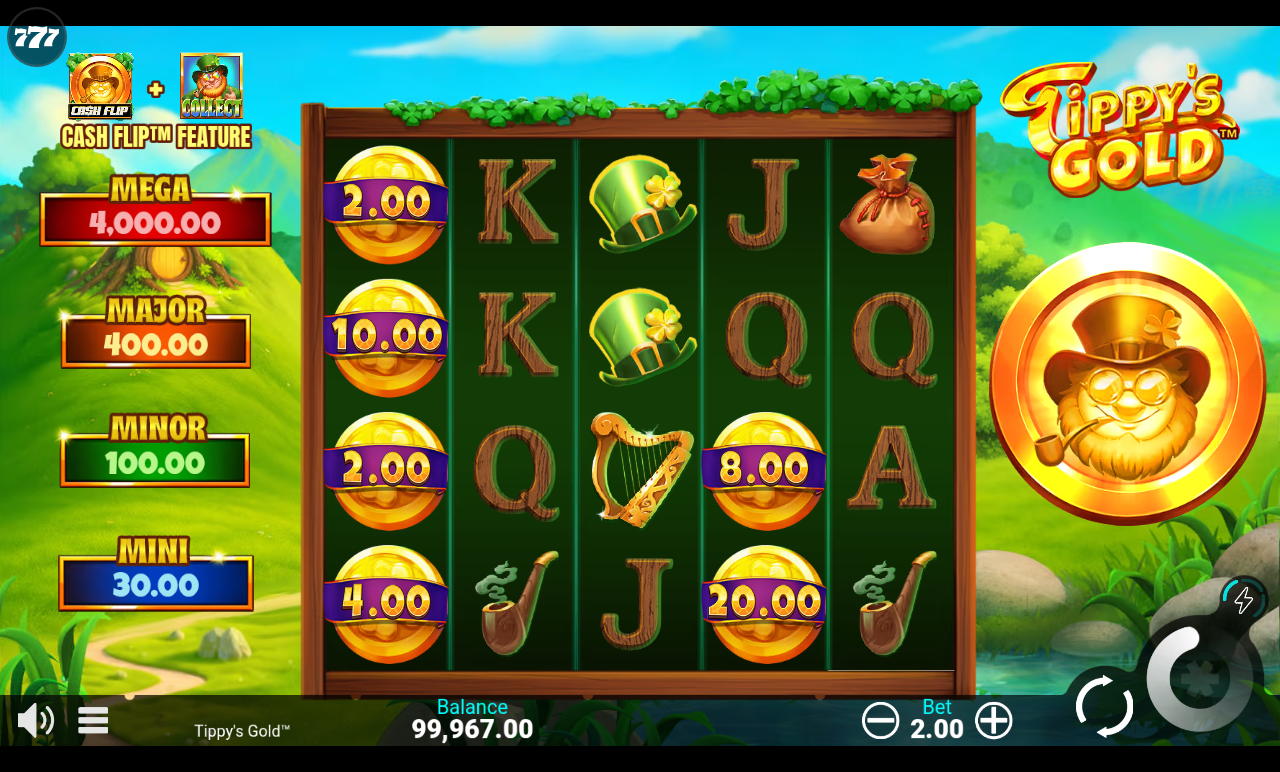 Tippy's Gold Collect symbol and Flip Coin in play