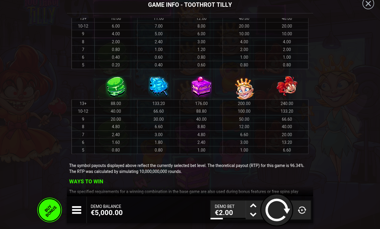 Toothrot Tilly information screen