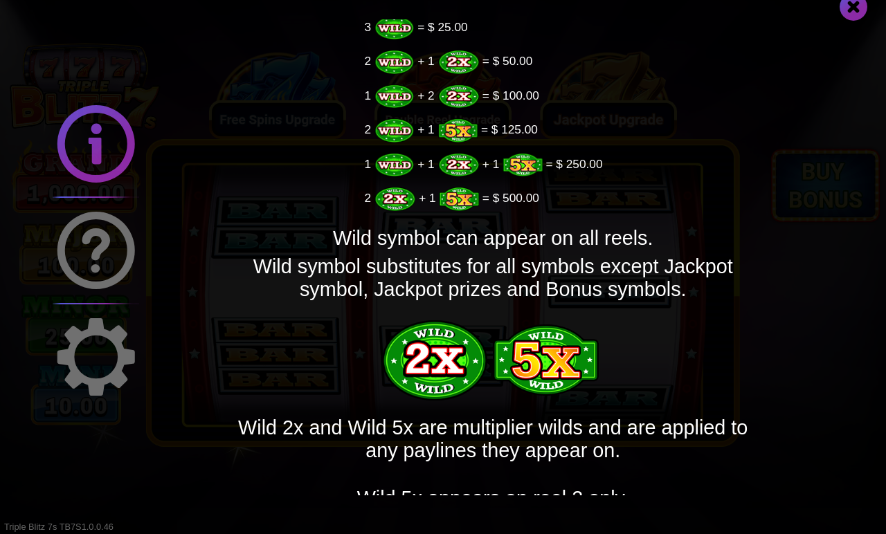 Triple Blitz 7s information screen