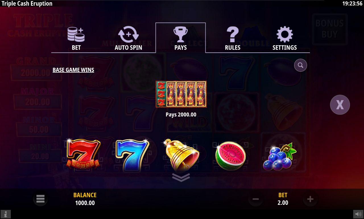 Triple Cash Eruption information screen
