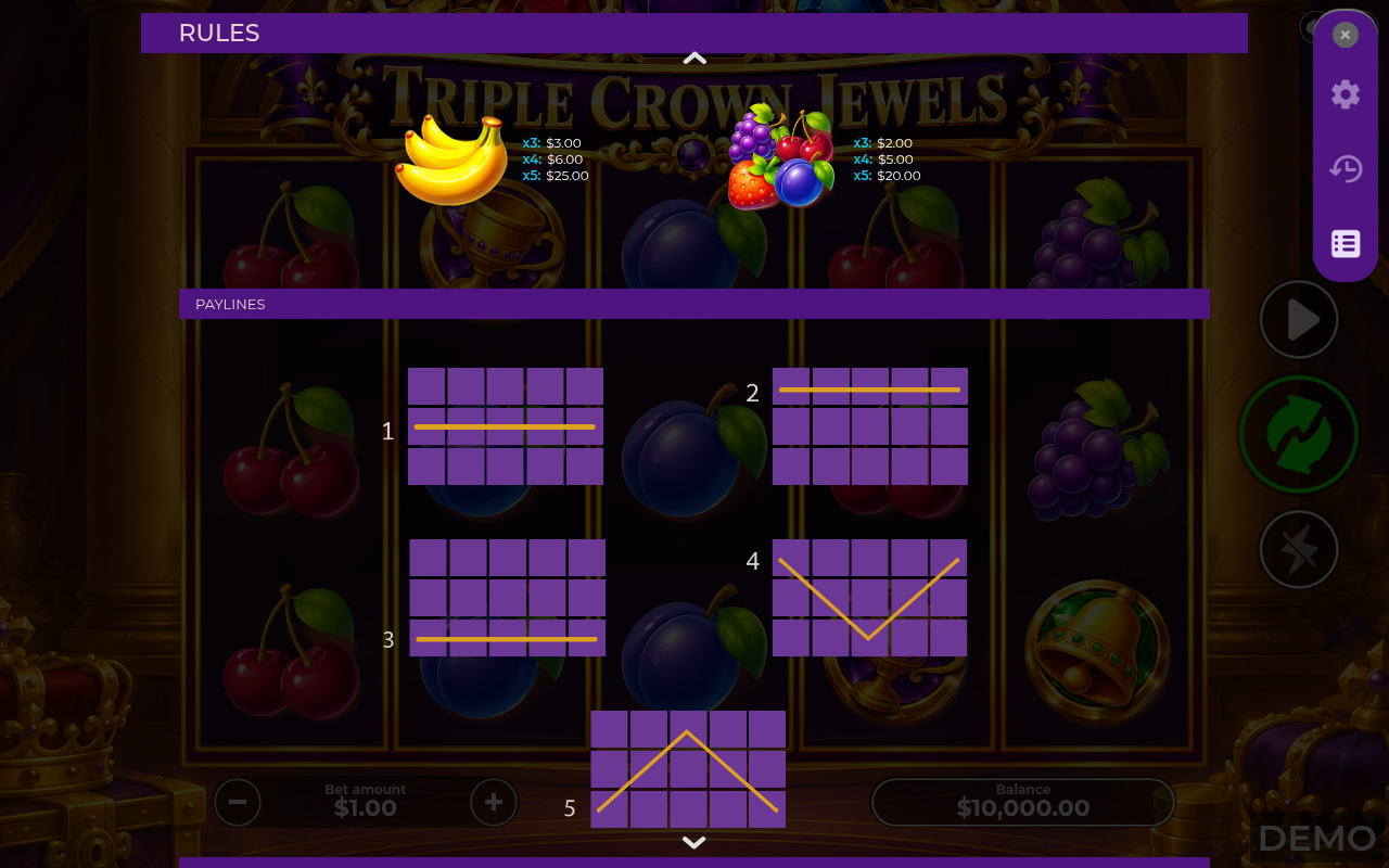 Triple Crown Jewels information screen