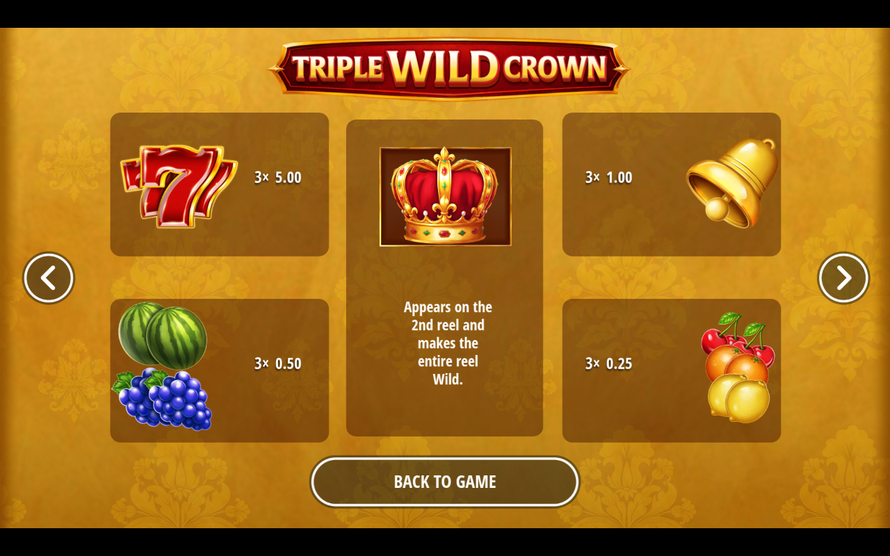 Triple Wild Crown information screen