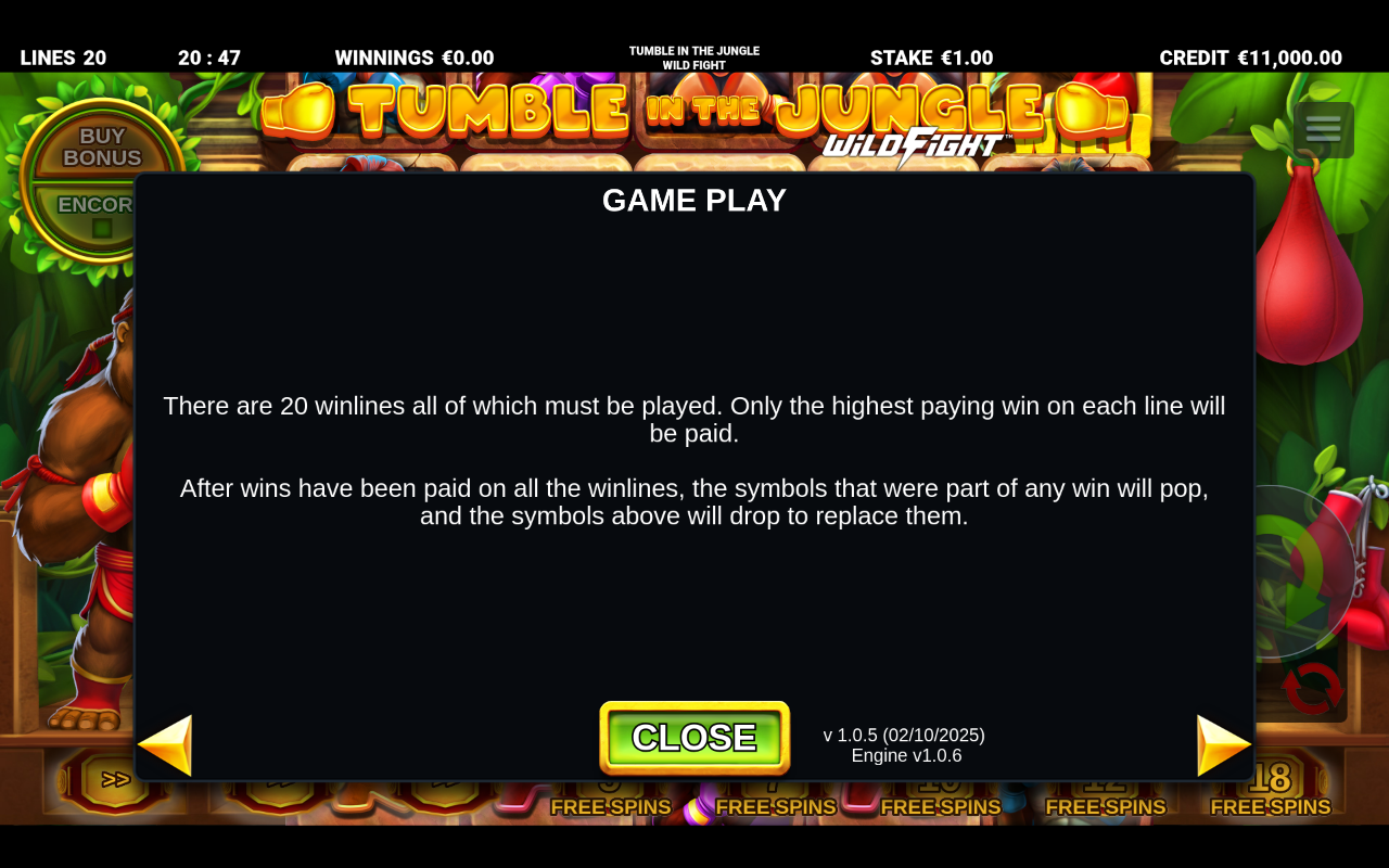 Tumble in the Jungle Wild Fight information screen