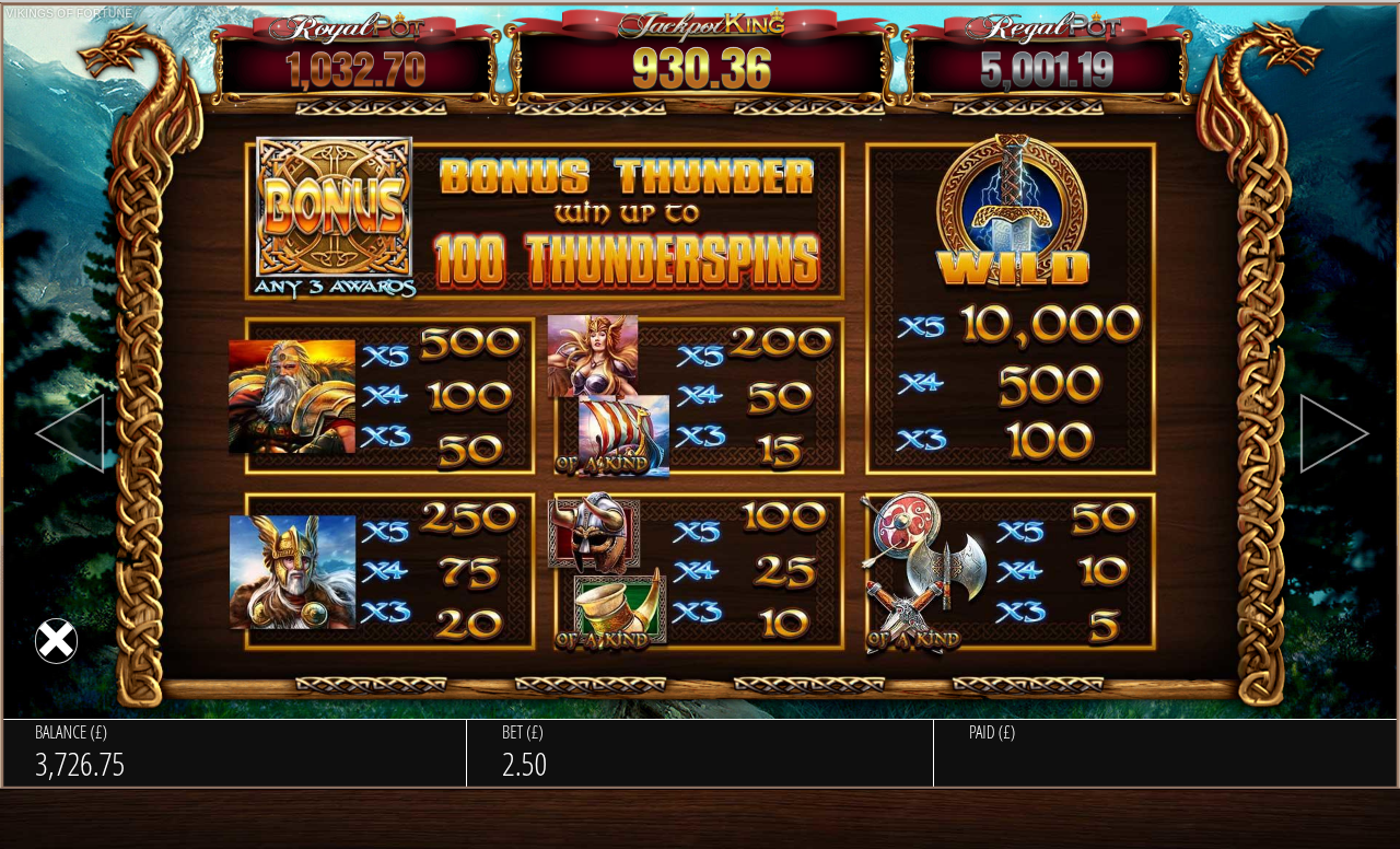 Vikings Of Fortune information screen