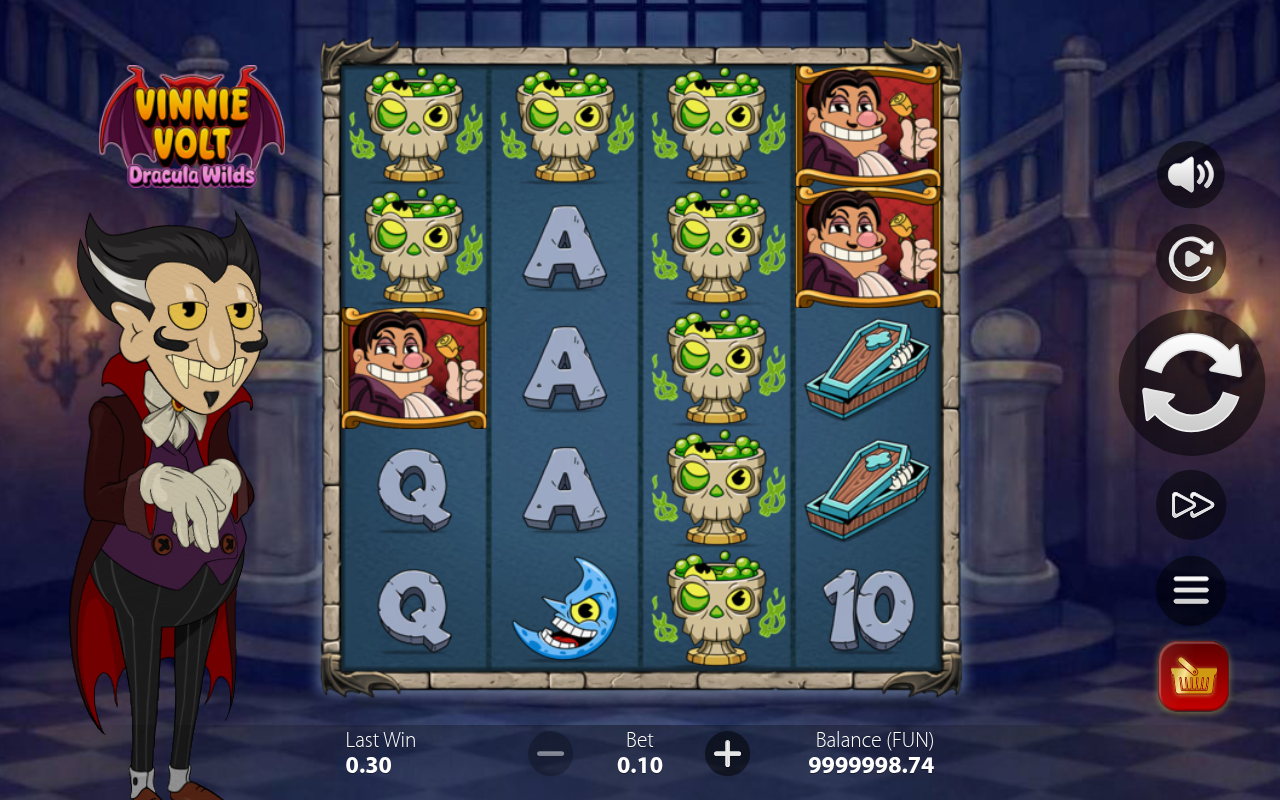 Vinnie Volt: Dracula Wilds gameplay with Dracula Wild symbols on the reels