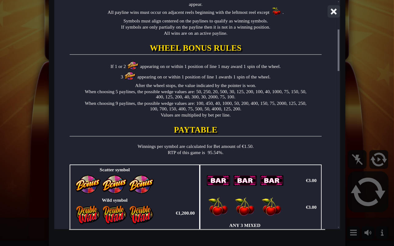 Whirl Win Wheel Bonus rules screen