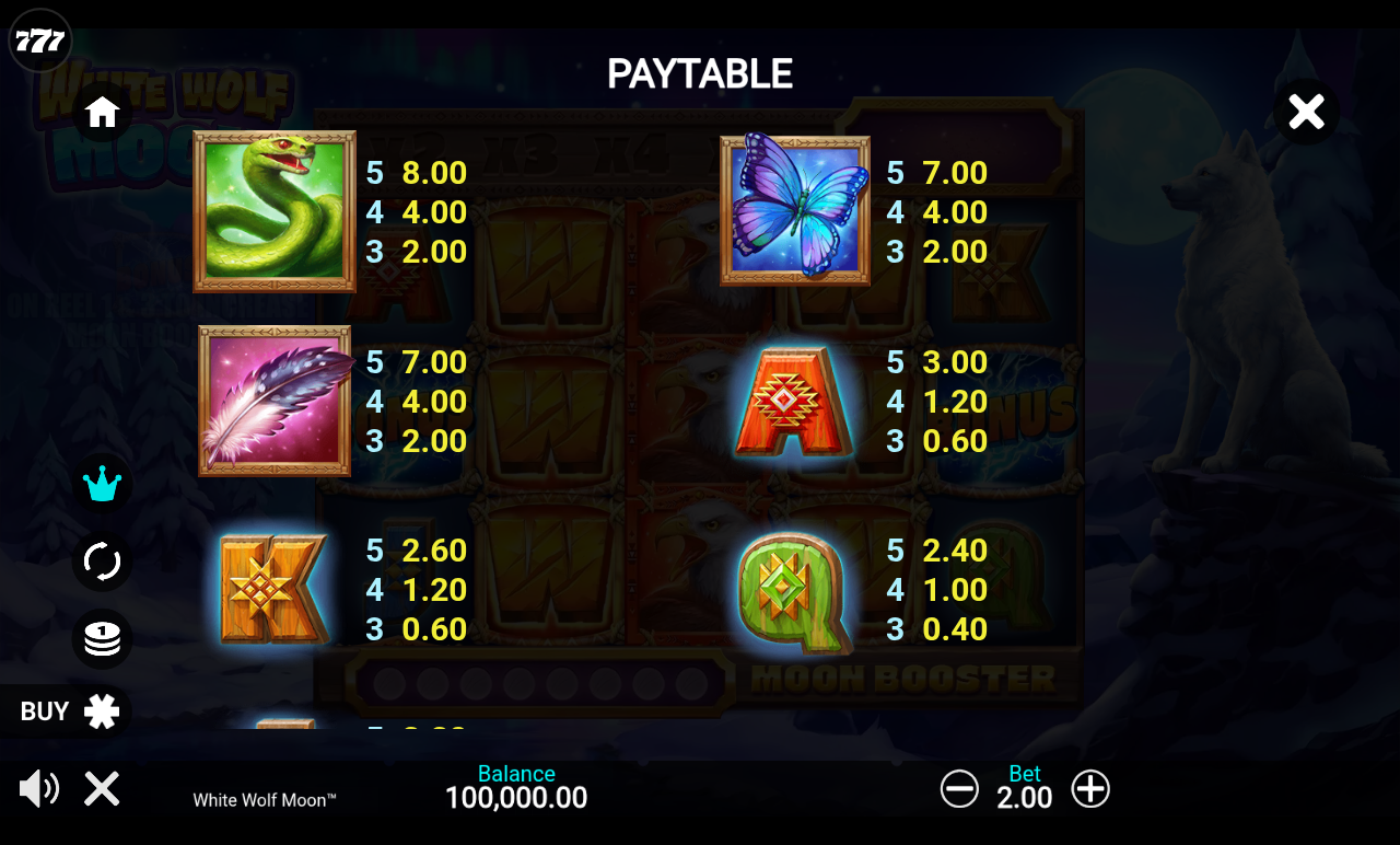 White Wolf Moon Moon Bonus rules screen