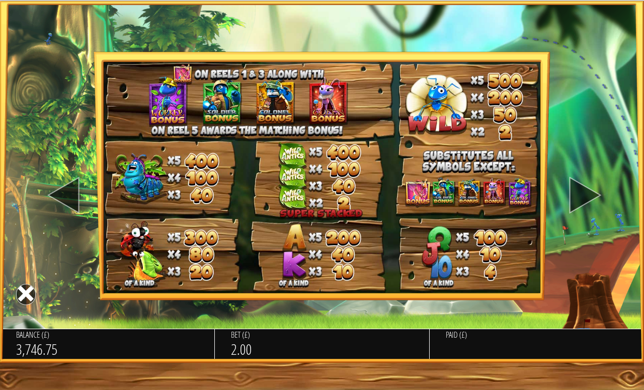 Wild Antics information screen