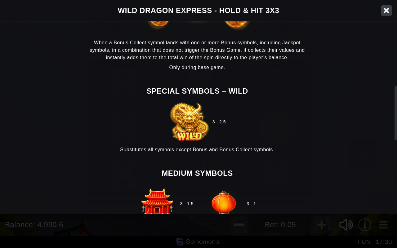 Wild Dragon Express - Hold & Hit 3x3 information screen