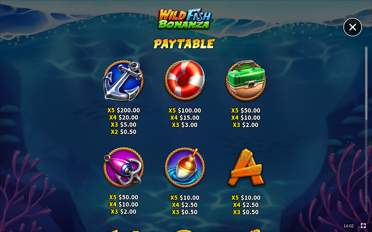 Wild Fish Bonanza information screen