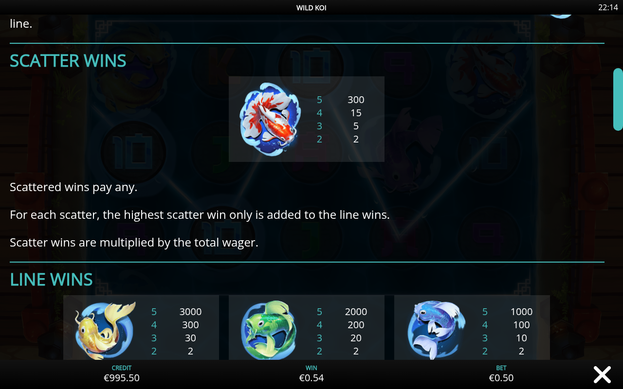 Wild Koi information screen