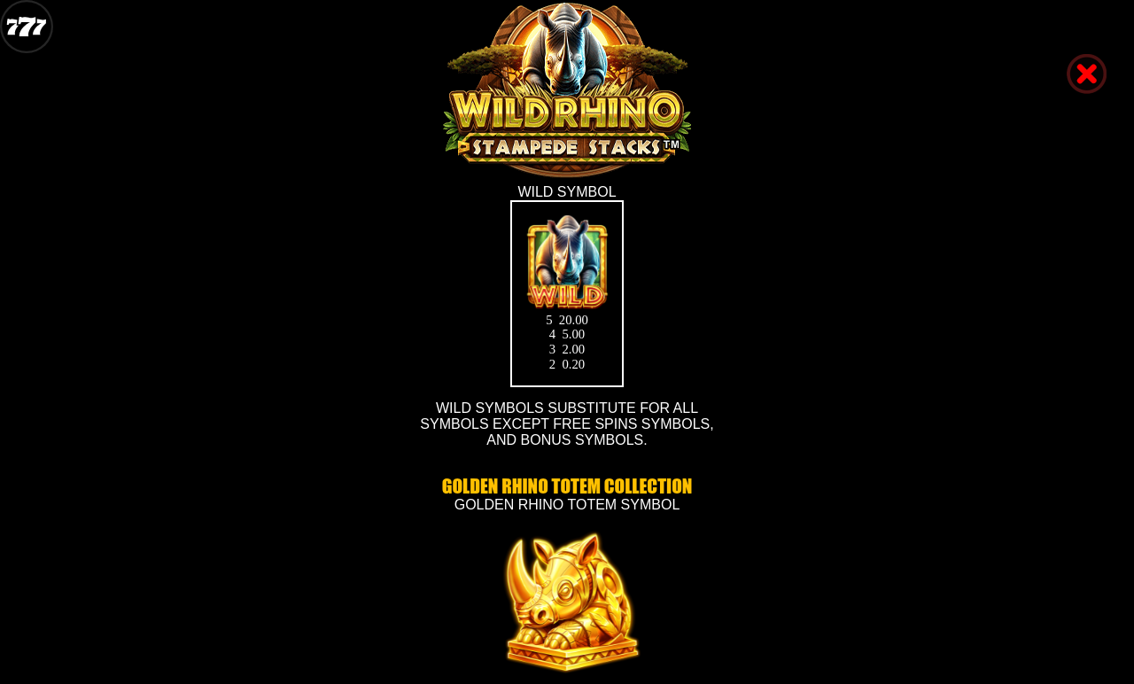Wild Rhino Stampede Stacks information screen