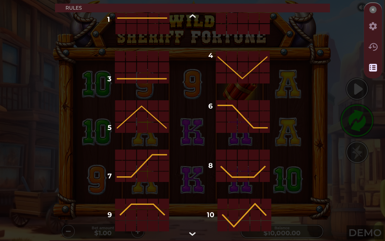 Wild Sheriff Fortune information screen