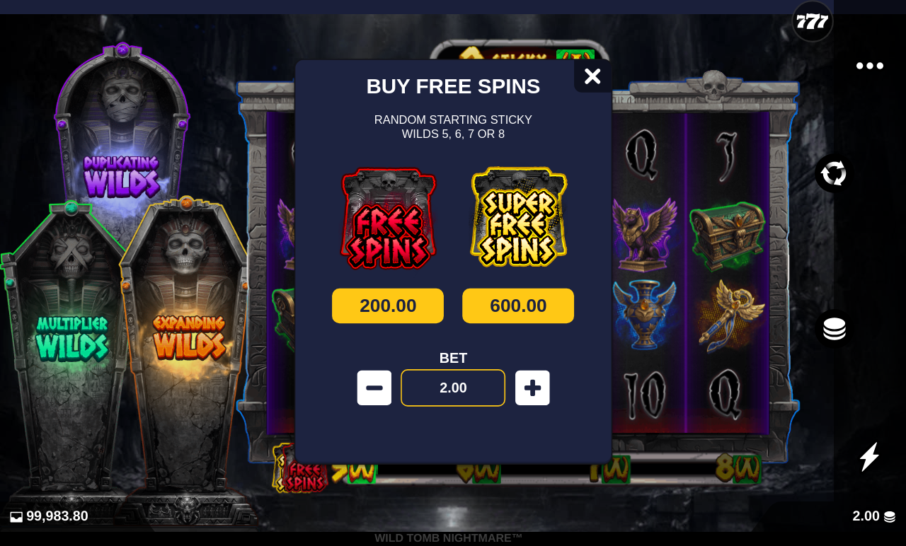 Wild Tomb Nightmare bonus buy menu