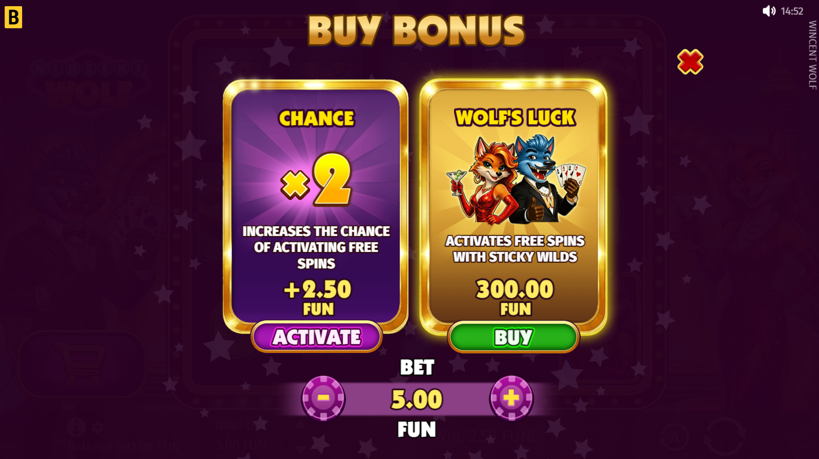 Wincent Wolf bonus buy options