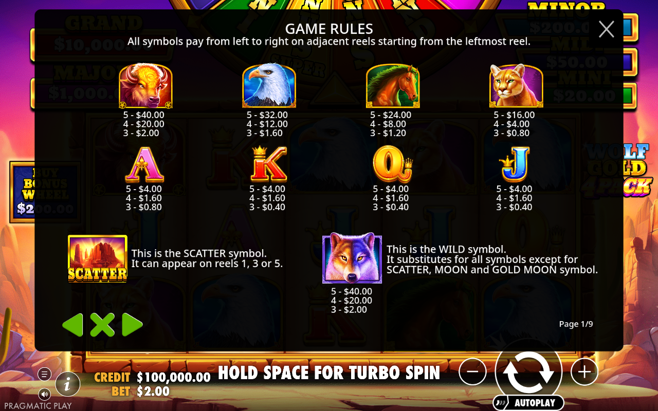 Wolf Gold 4 Pack information screen
