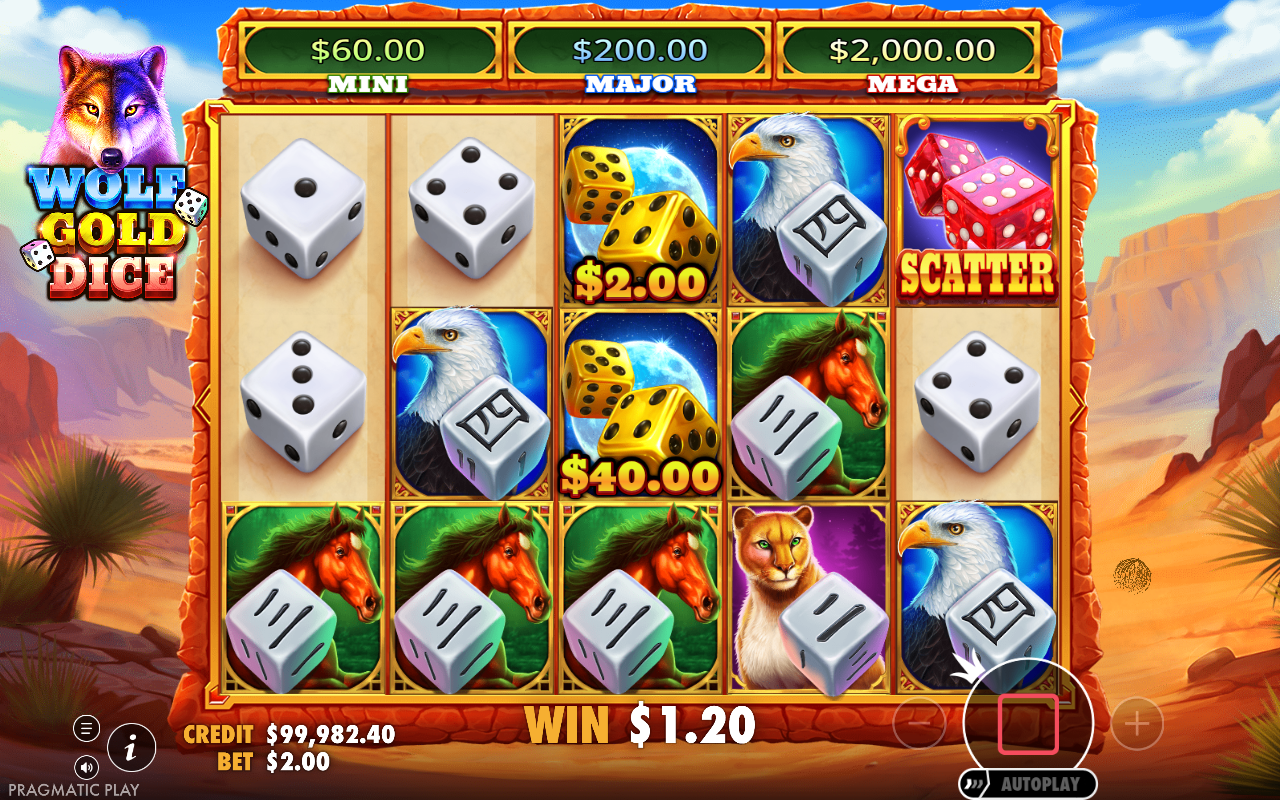 Wolf Gold Dice gameplay showing the scatter on the reels