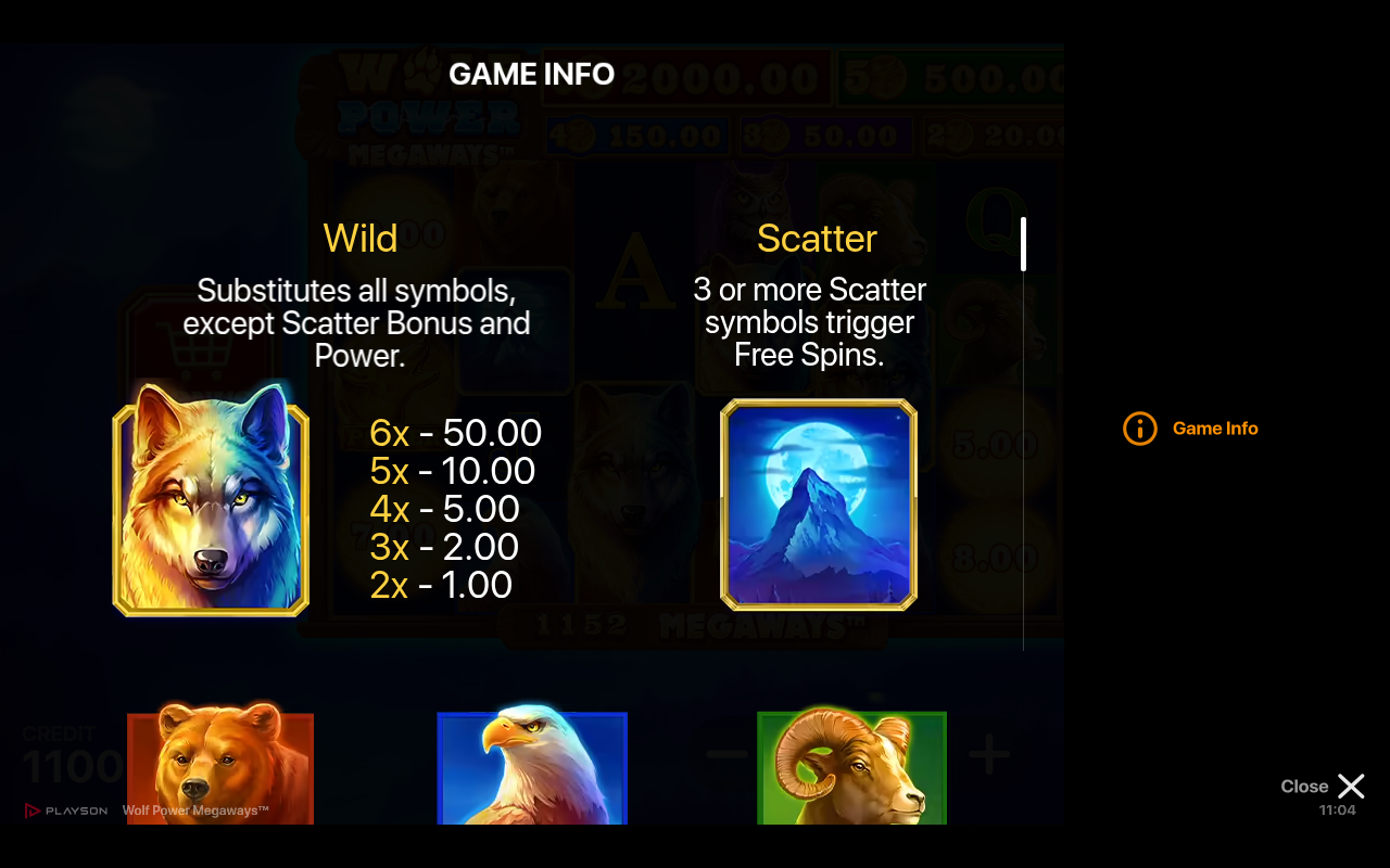 Wolf Power Megaways information screen