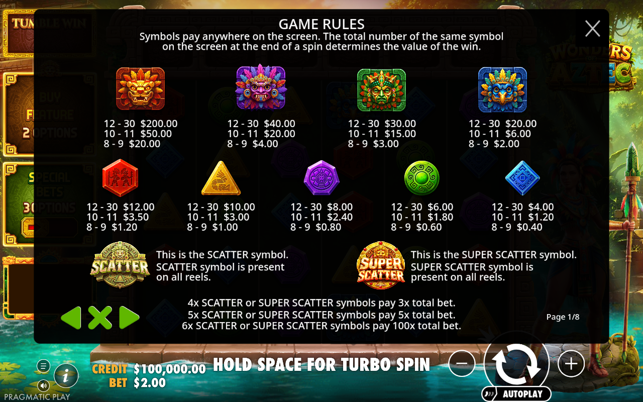 Wonders of Aztec information screen