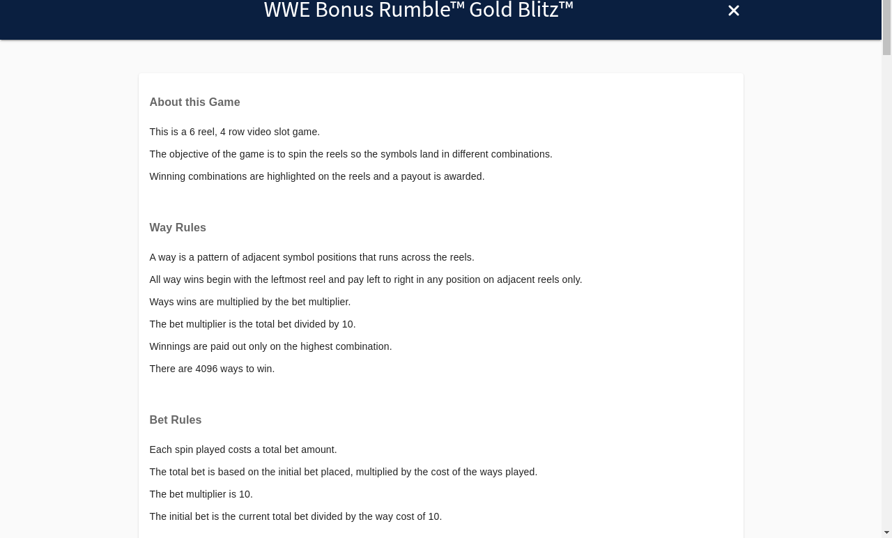 WWE Bonus Rumble: Gold Blitz information screen
