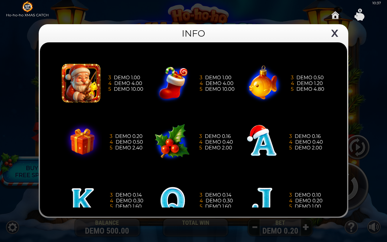 Xo Ho Ho Xmas Catch information screen