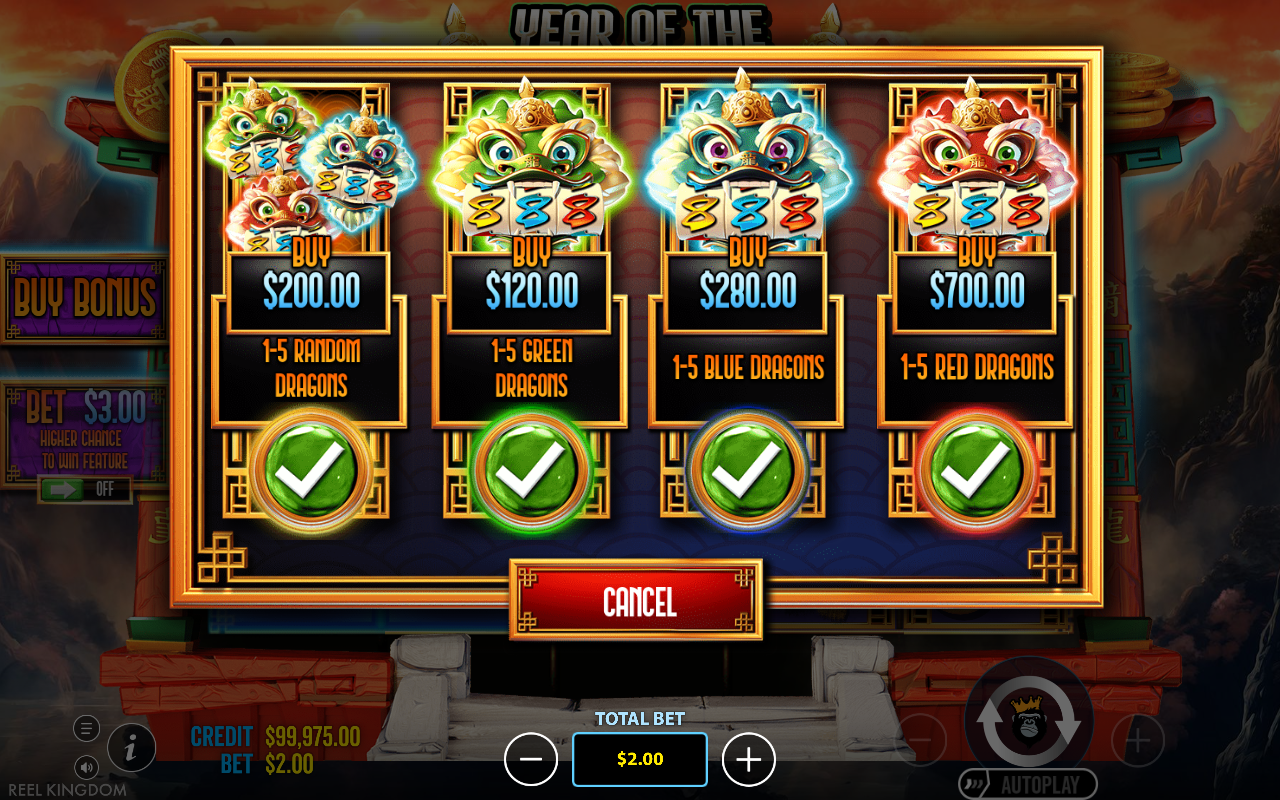 Year of the Dragon King bonus buy menu