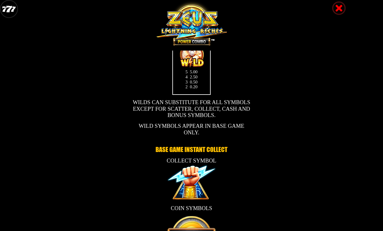 Zeus Lightning Riches Power Combo information screen