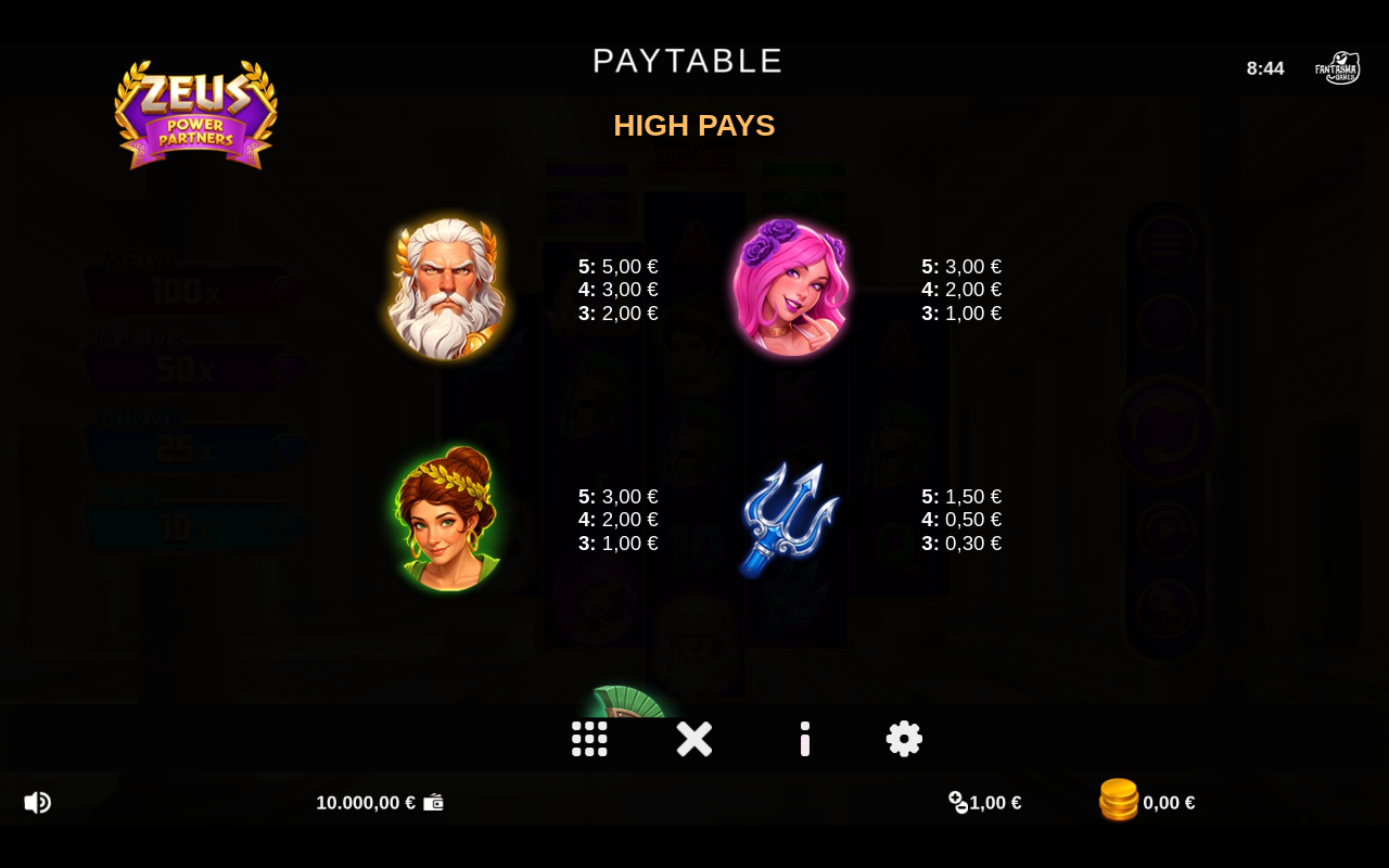 Zeus Power Partners information screen