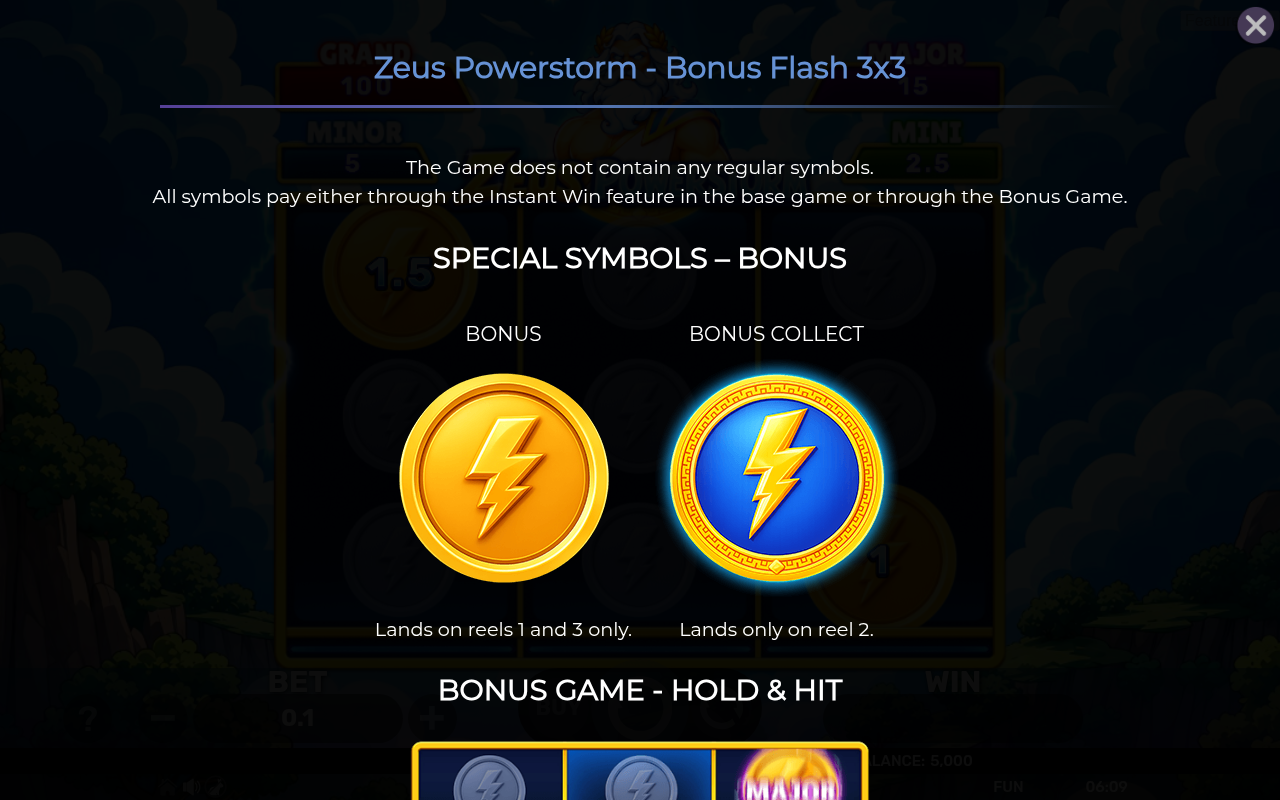Zeus Powerstorm - Bonus Flash 3x3 information screen