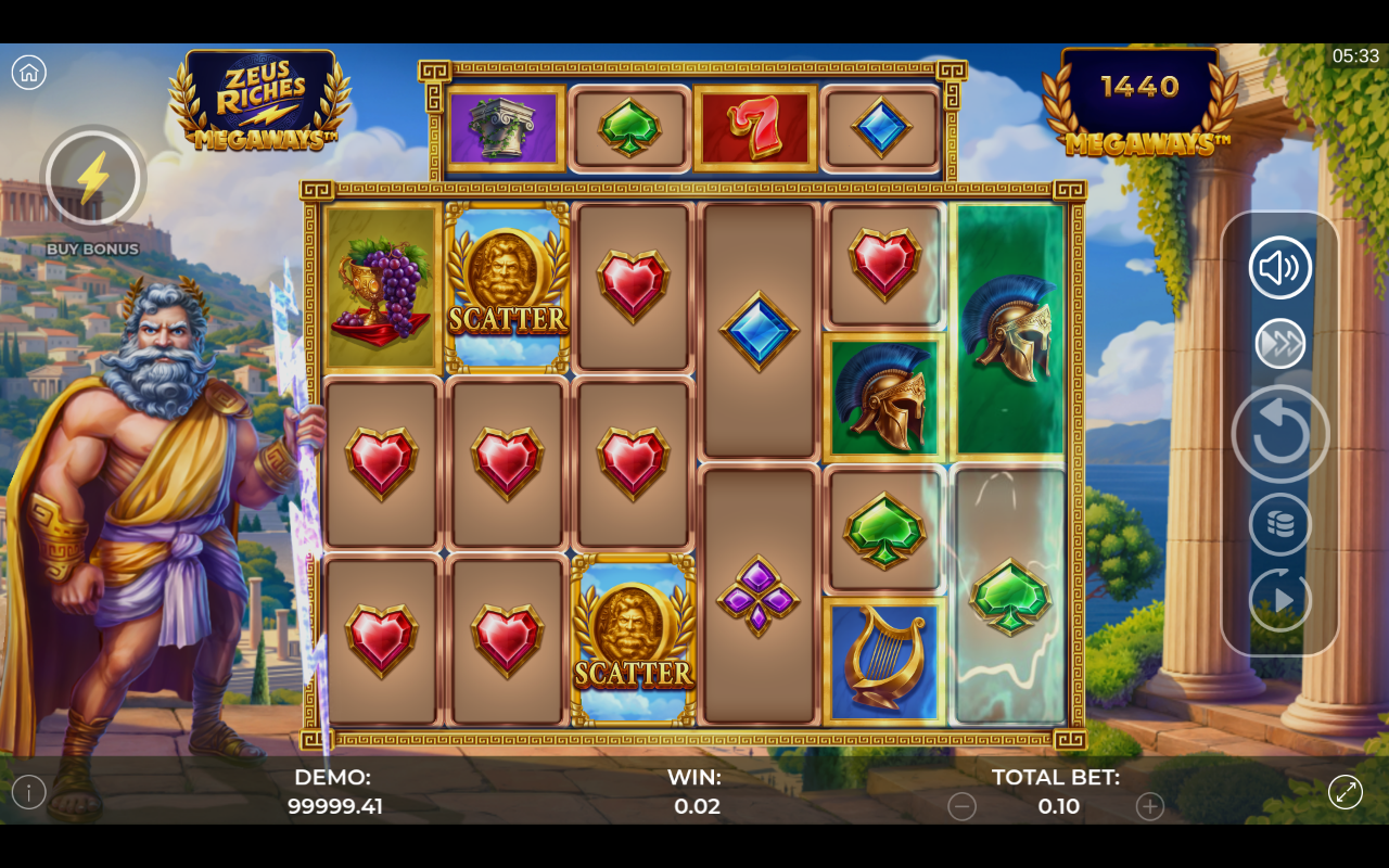 Zeus Riches Megaways bonus buy menu