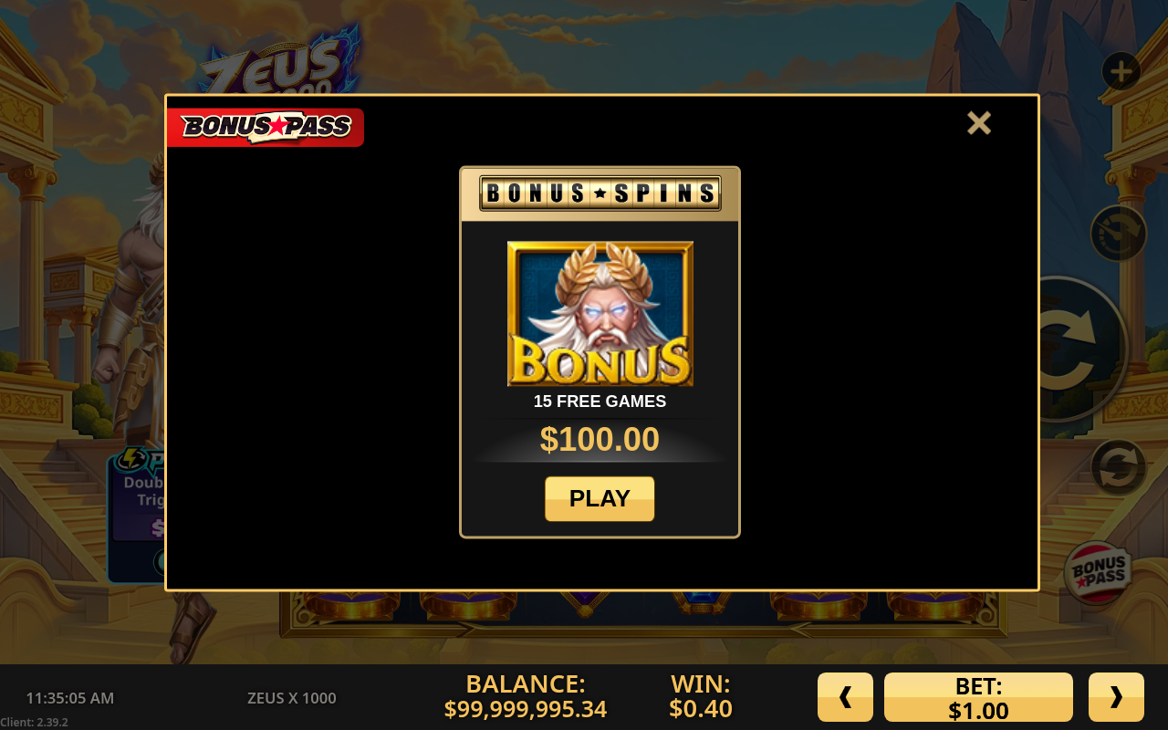 Zeus x 1000 bonus buy