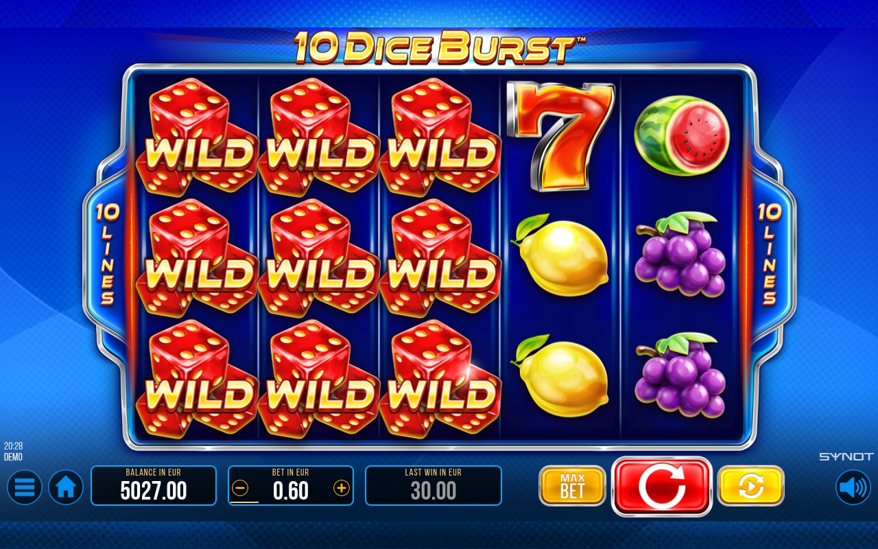 10 Dice Burst gameplay showing expanding wild