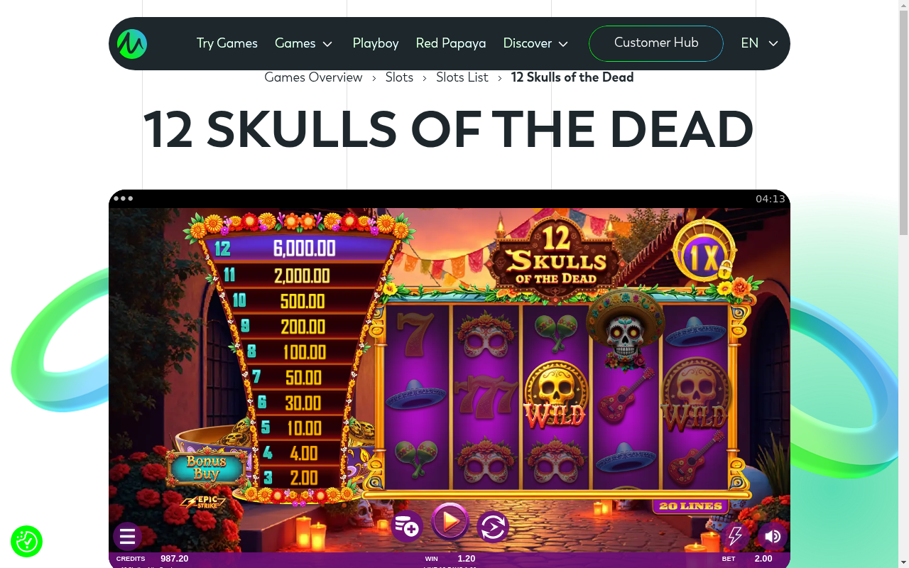 12 Skulls of the Dead gameplay with wilds and multiplier counter