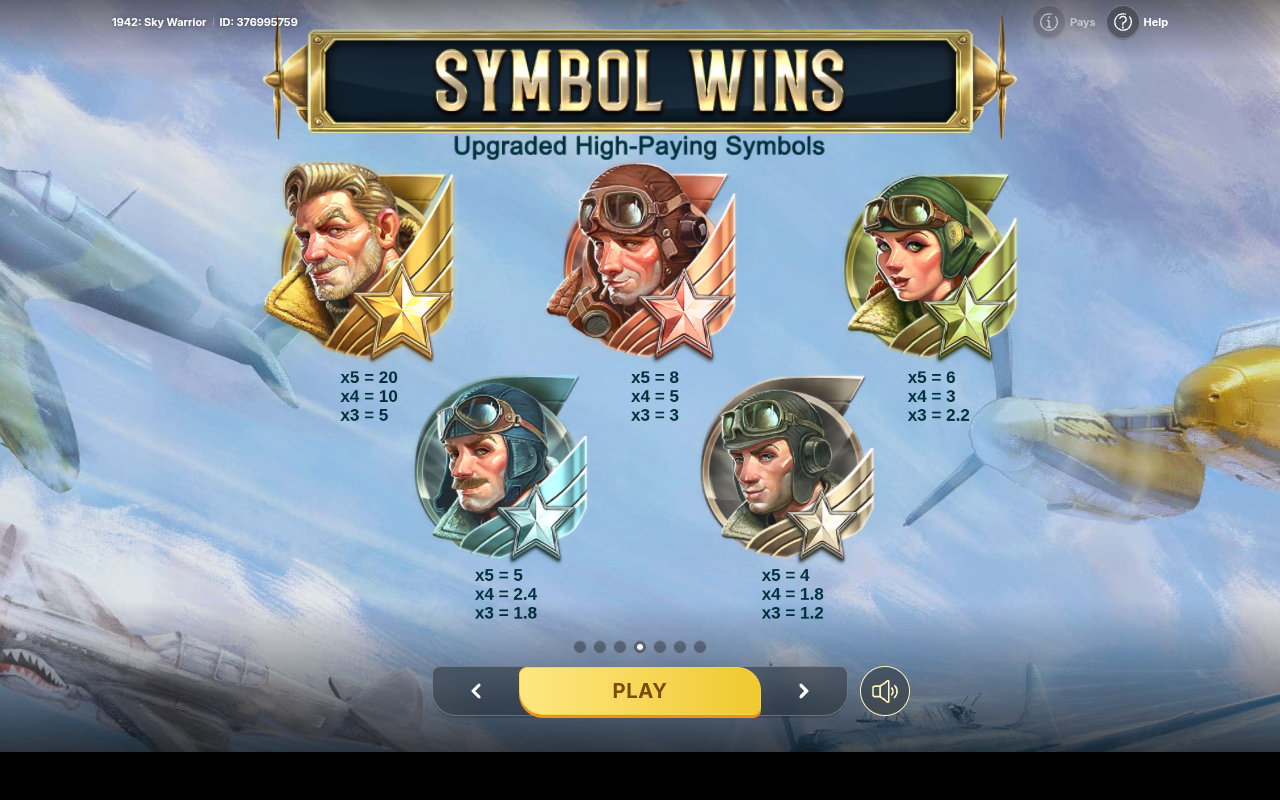 1942: Sky Warrior information screen