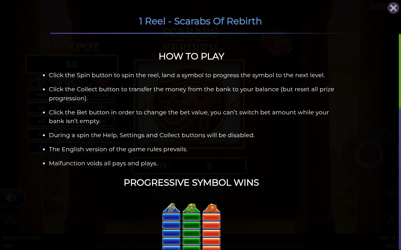 1 Reel - Scarabs Of Rebirth information screen