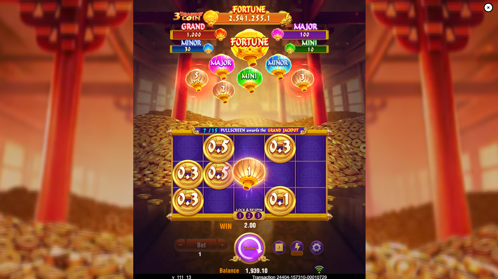 3 Dragons' Coin Bonus play