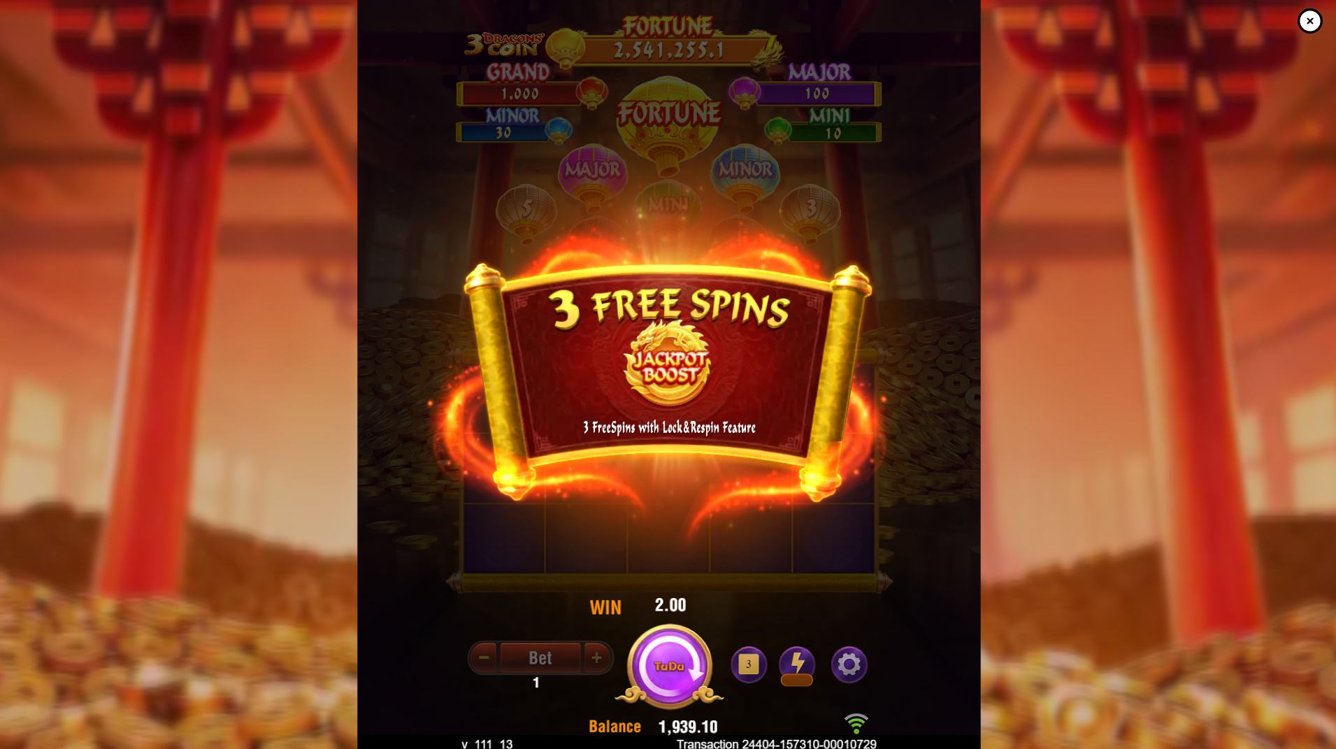 3 Dragons' Coin Bonus trigger