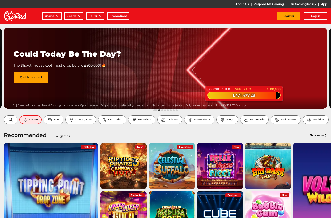 32Red homepage screenshot