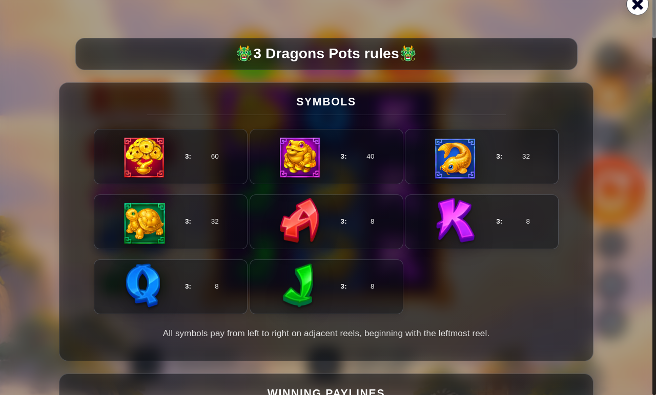 3 Dragon's Pots information screen