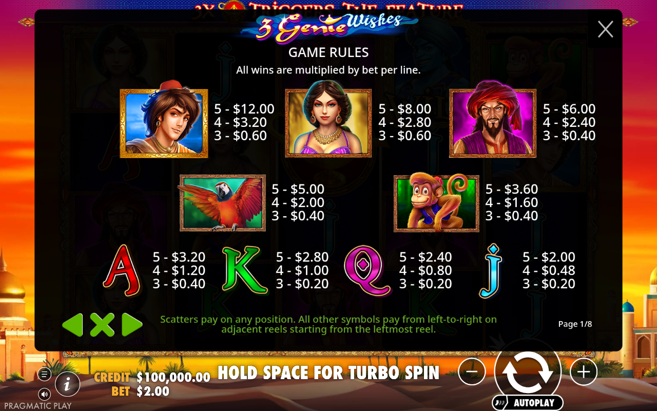 3 Genie Wishes information screen