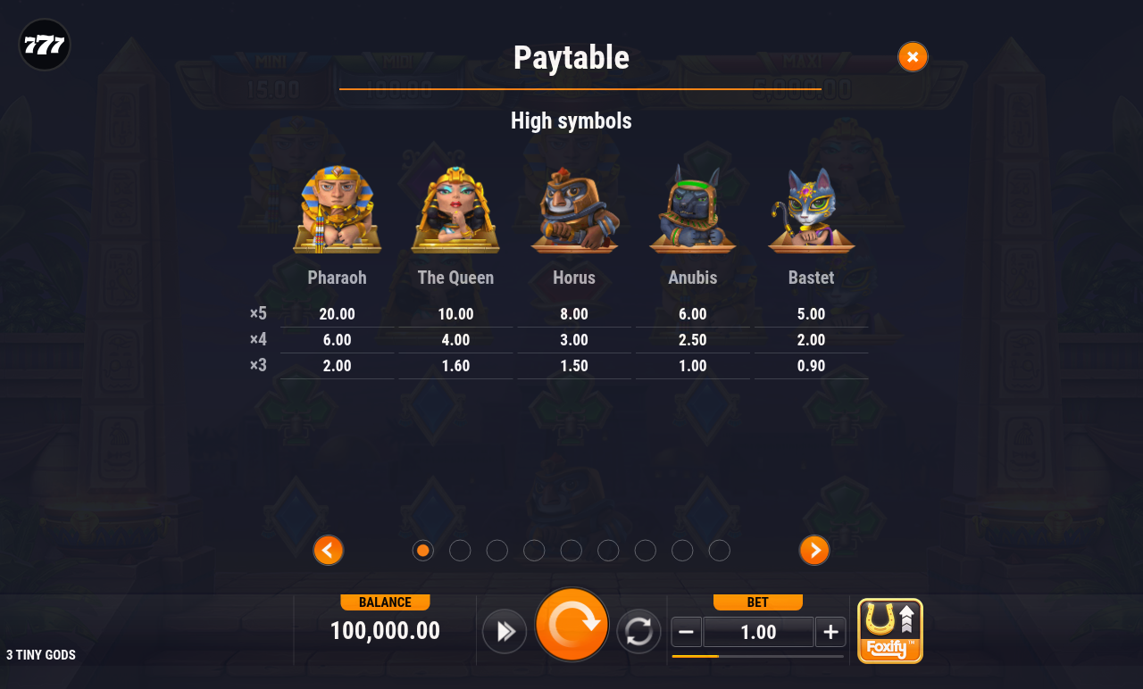 3 Tiny Gods information screen