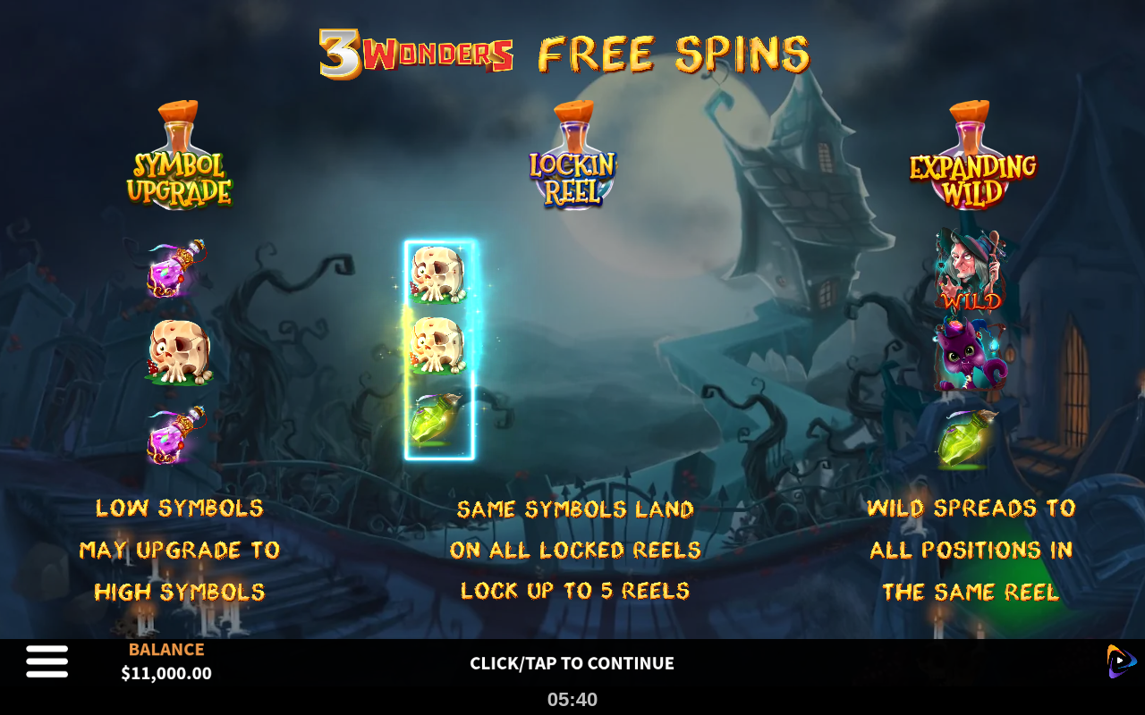 3 Wonders Witches Wild Fortune information screen