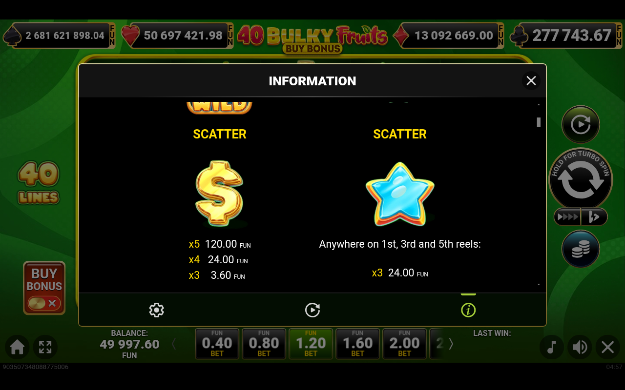 40 Bulky Fruits Buy Bonus information screen