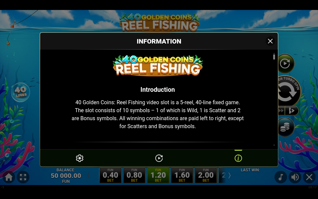 40 Golden Coins: Reel Fishing information screen