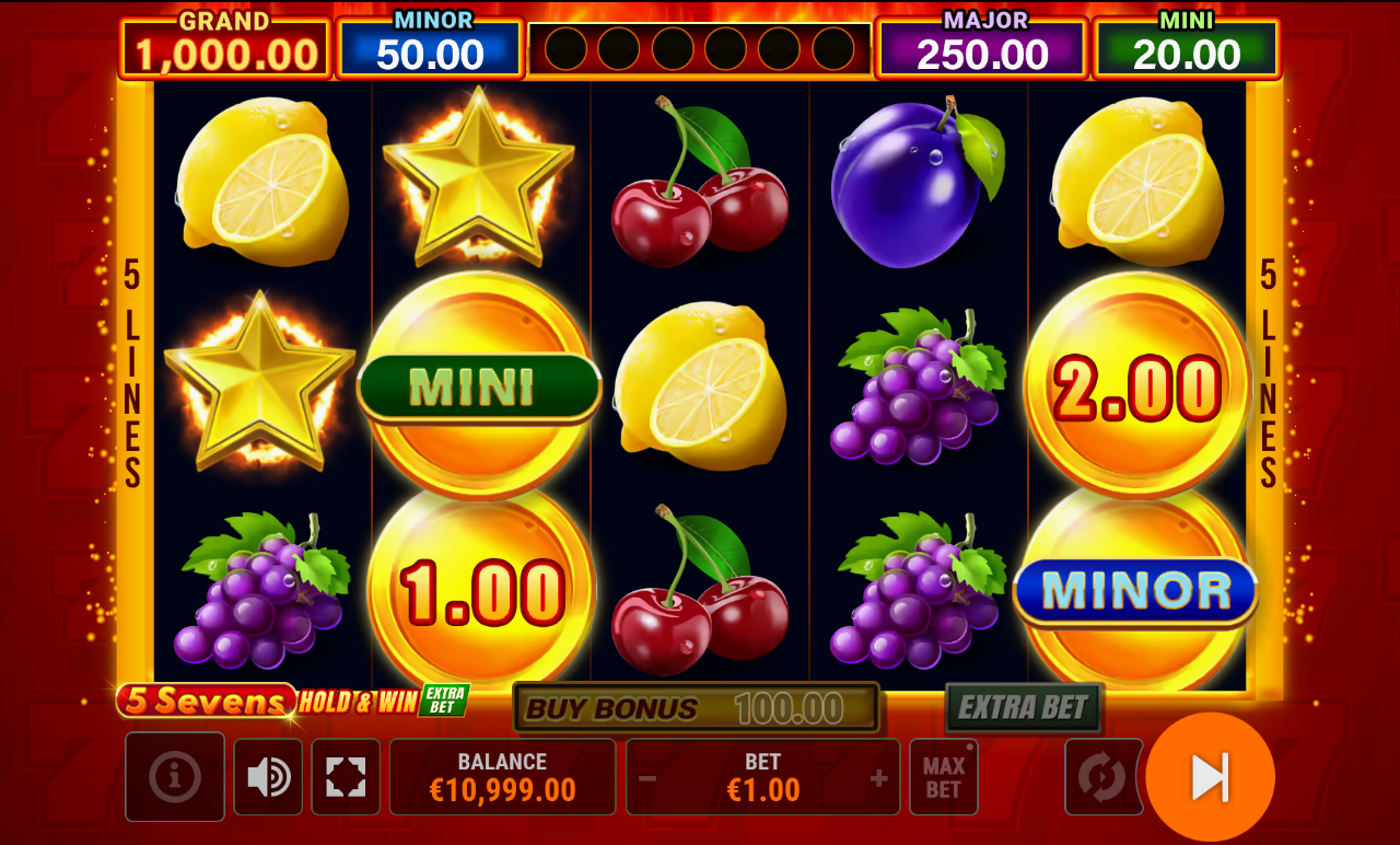 5 Sevens Hold & Win Extra Bet base game