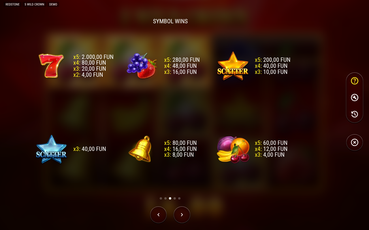5 Wild Crown information screen