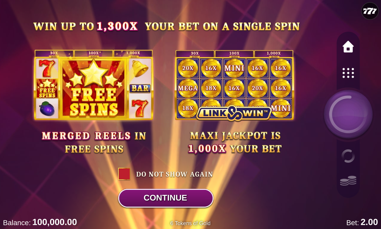 6 Tokens of Gold information screen