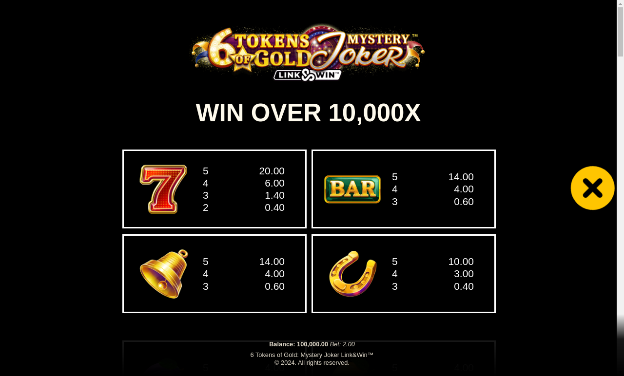 6 Tokens of Gold: Mystery Joker Link&Win information screen